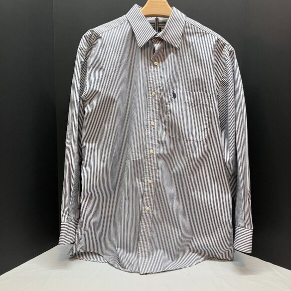 U.S. Polo Association Mens Long Sleeve‎ Button Down White Blue Striped Shirt M - Picture 1 of 8